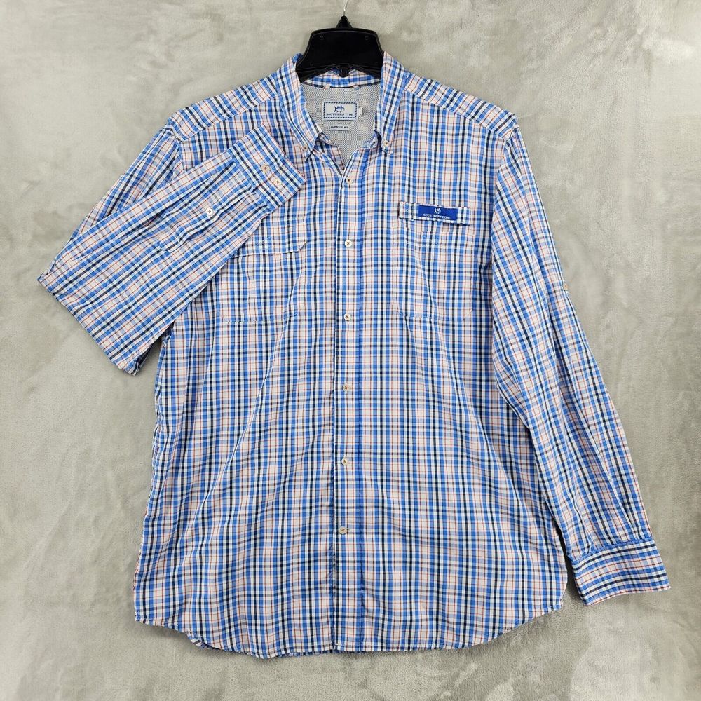 Southern Tide Men's Shore Shot Long Sleeve Vented Fishing Shirt Size Large Blue View 2